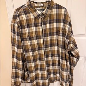 Duluth Trading Co Brown and Blue Plaid Shirt